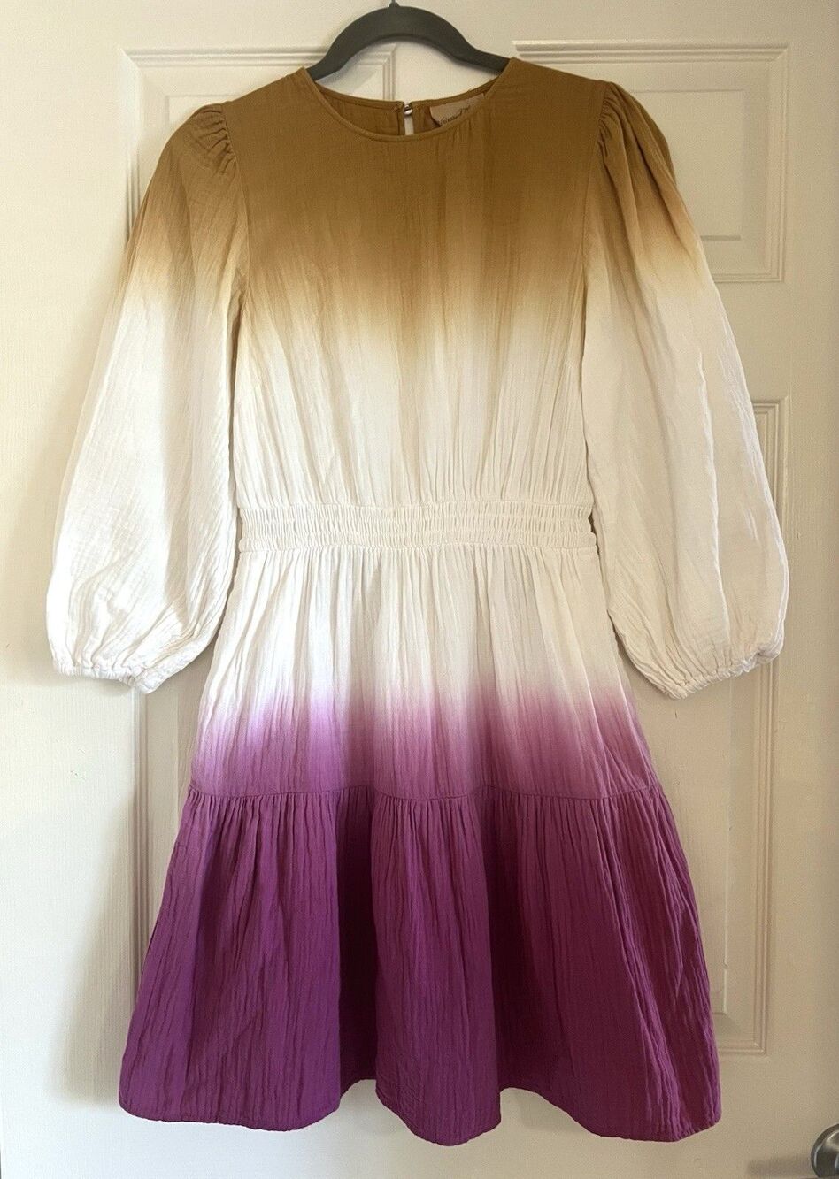 Universal Thread Ombre Dip Dye Tiered Cotton Gauze Dress Boho Sunset Magenta XS